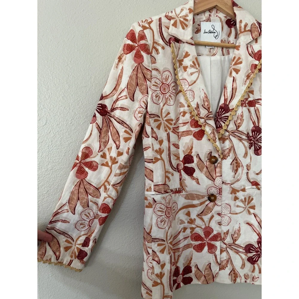 Sam Edelman Women's Enola Printed Blazer Size XS Linen Blend Floral - Picture 3 of 9